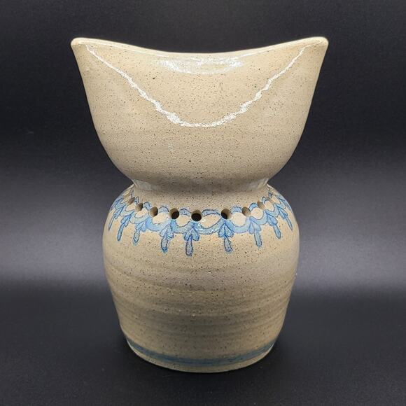 Studio Art Pottery Whimsical Smiling Cat Blue Collar Candle Holder Luminary - Picture 2 of 7